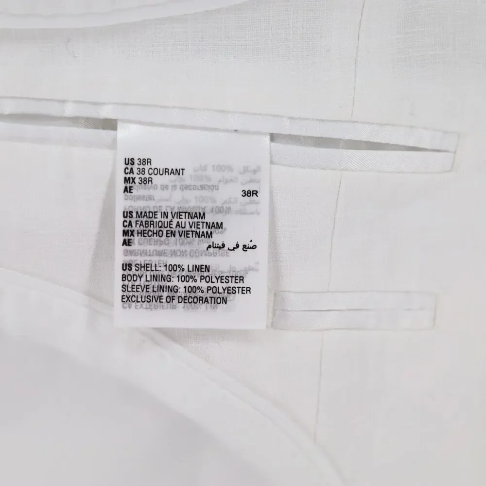 Bar III Men's White Linen Summer Casual Slim-Fit Formal Suit Jacket Size 38R